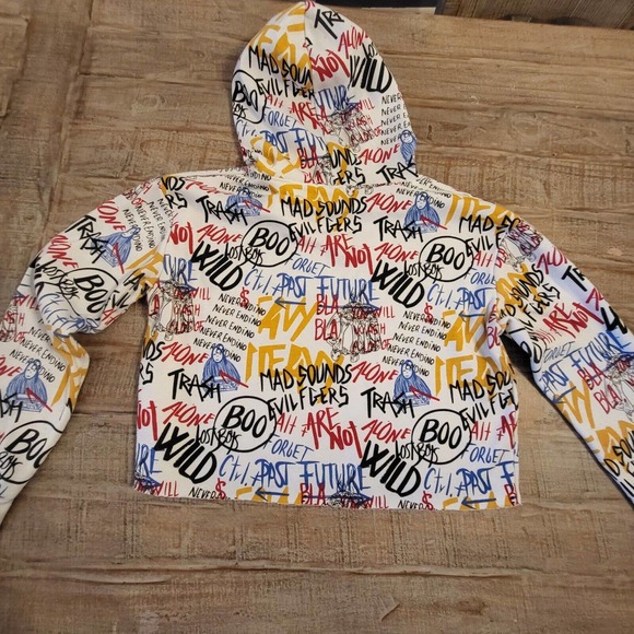 Roma Concept By Rosee Womens Cropped Hoodie Size L All Over Graffiti Print - Picture 7 of 7